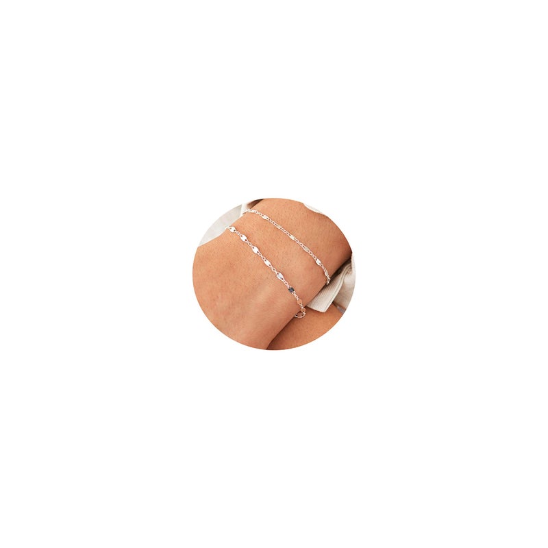 Tasiso Silver Plated Simple Lip Chain Bracelets Delicate Layered Link Bracelets for Women Dainty Layering Bracelet Hand Jewelry - Image 1
